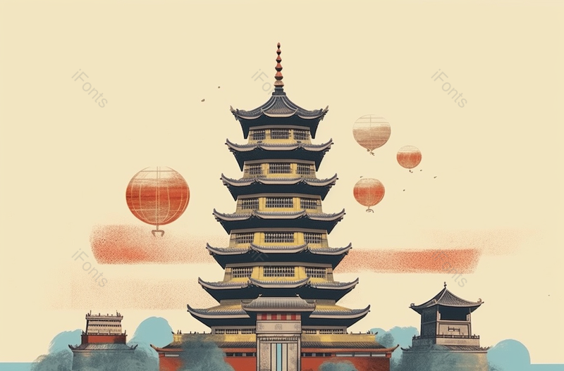 西安城市大雁塔建筑中国风背景图宣传,插画/手绘图,插画/手绘图库,插画/手绘图下载,插画/手绘